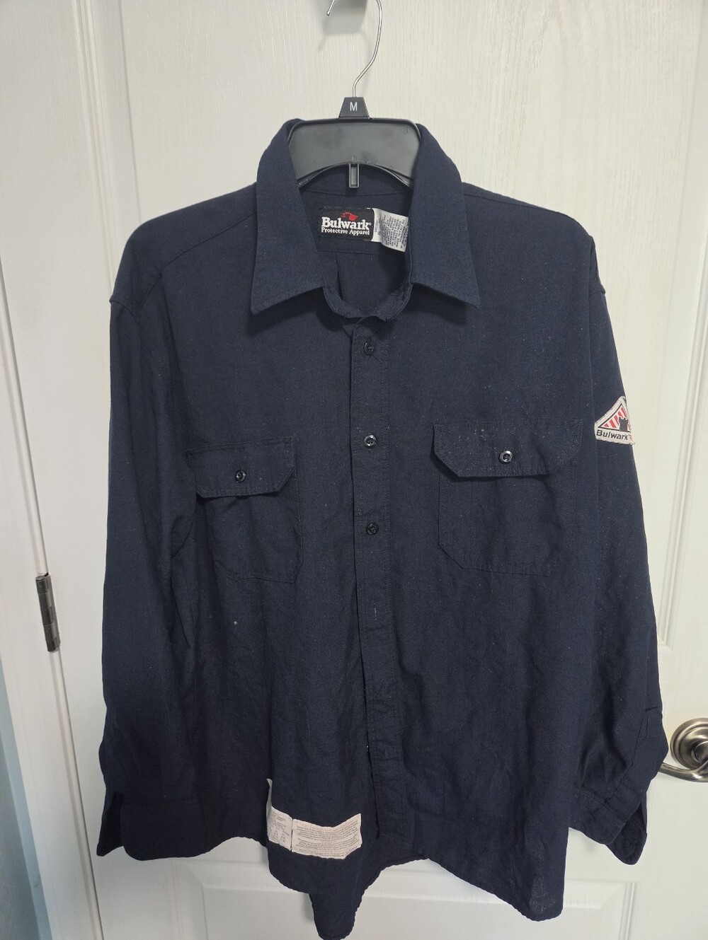 Bulwark Protective Apparel FR Navy Blue Work Shirt Button LS Mens XL (NOTE)